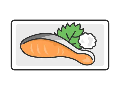 皿にのせた焼鮭のイラスト