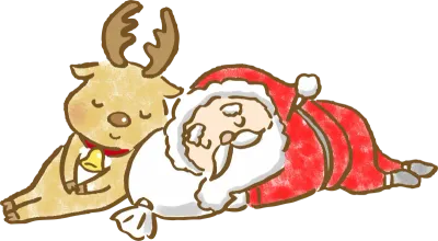 眠っているサンタクロースとトナカイのイラスト