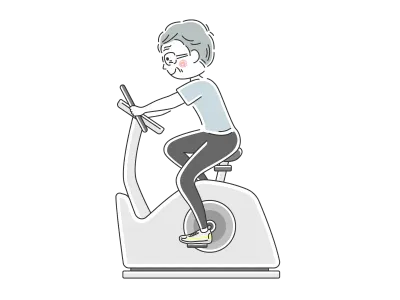 フィットネスバイクを使う年配男性のイラスト