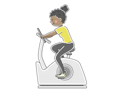 フィットネスバイクを使う黒人女性のイラスト