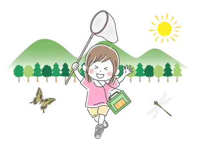昆虫採集をする女の子のイラスト