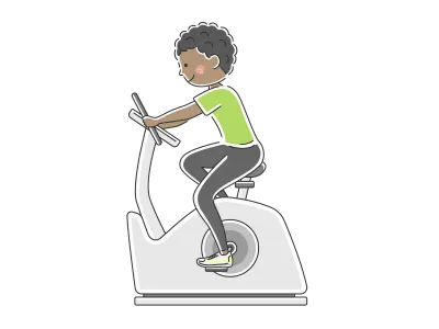 フィットネスバイクを使う黒人男性のイラスト