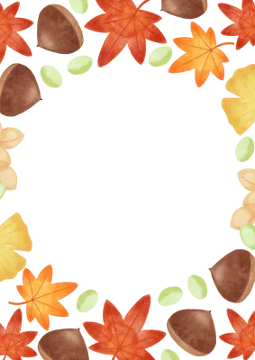 色鉛筆手描き秋の紅葉のフレーム素材