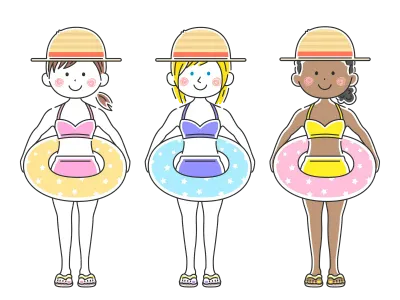 浮き輪を持った水着の女性のイラストセット