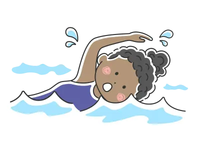 プールで泳ぐ黒人女性のイラスト