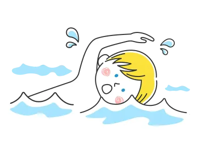 プールで泳ぐ白人男性のイラスト