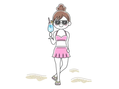 カクテルを持っている水着の女性のイラスト