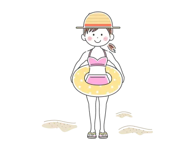 浮き輪を持った水着の女性のイラスト