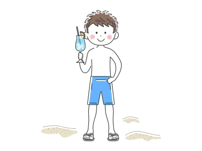 カクテルを持っている水着の男性のイラスト