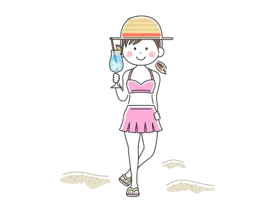 カクテルを持っている水着の女性のイラスト