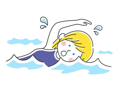 プールで泳ぐ白人女性のイラスト