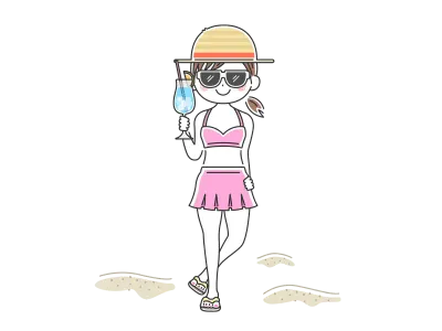カクテルを持っている水着の女性のイラスト