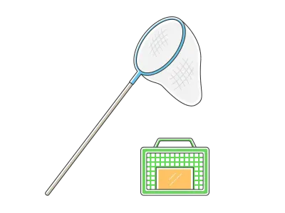 虫取り網と籠のイラスト