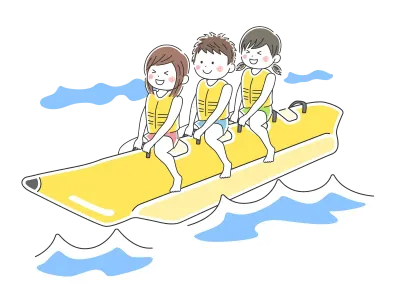 バナナボートに乗っている人のイラスト