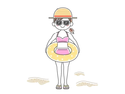 浮き輪を持った水着の女性のイラスト