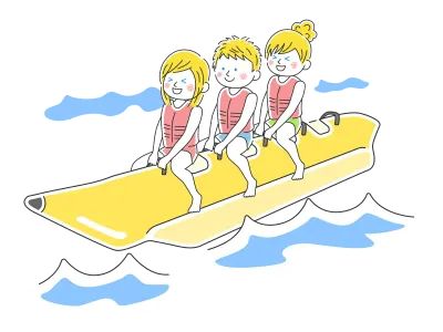 バナナボートに乗っている白人のイラスト