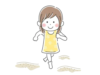 砂浜を水着で走る女の子のイラスト