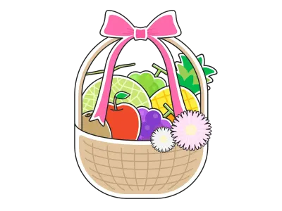 かごに入ったフルーツの詰め合わせのイラスト