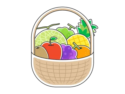 かごに入ったフルーツの詰め合わせのイラスト