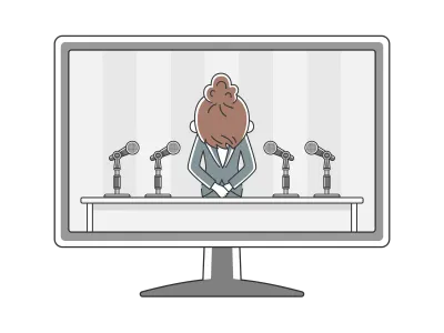 テレビで謝罪会見の中継をするイラスト
