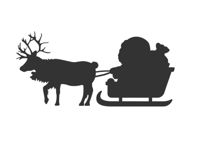 トナカイのソリに乗ったサンタクロースのシルエットのイラスト