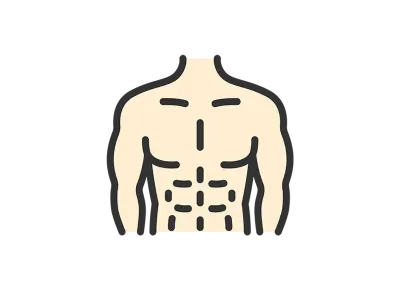 シックスパックの男性の体のアイコンのイラスト