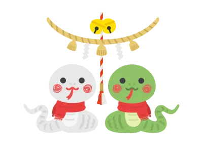 参拝する蛇のキャラクターのイラスト
