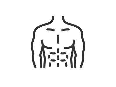 シックスパックの男性の体のアイコンのイラスト