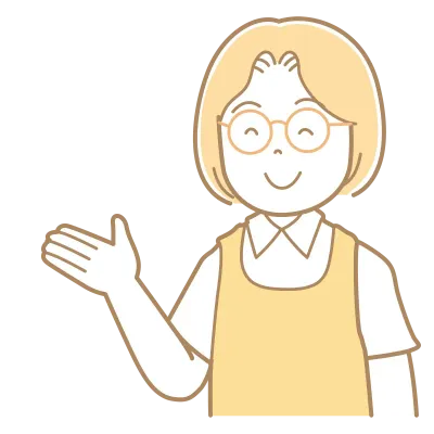 手のひらで示すメガネをかけてエプロンを着用したの女性のイラスト