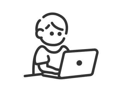 ノートパソコンを使う男性のアイコンのイラスト