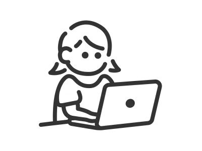 ノートパソコンを使う女性のアイコンのイラスト