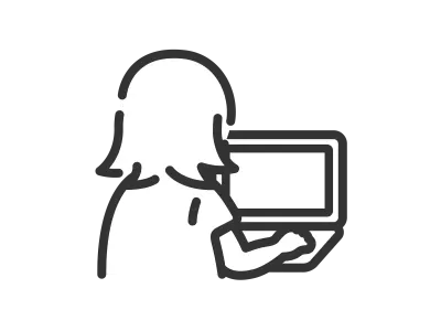 ノートパソコンを使う後ろ姿の女性のアイコンのイラスト