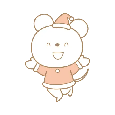 クリスマスの衣装を着て笑顔のネズミのイラスト