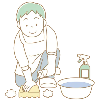 玄関を掃除する男性のイラスト