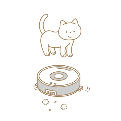 ロボット掃除機と見つめる猫のイラスト