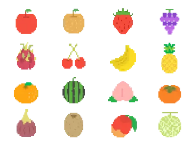 いろいろな果物のドット絵のイラストセット