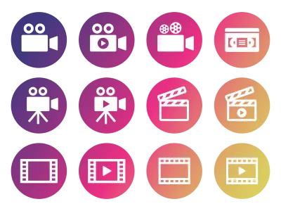 いろいろな映像関連のグラデーションアイコンのイラストセット