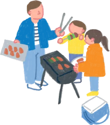 バーベキューしている家族