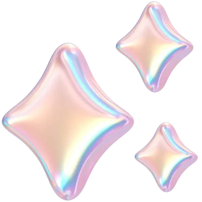 3D Rendering Holographic Pastel Star Sparkles Illustration