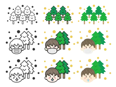 花粉症の症状のマスクをした男性のアイコンのイラストセット