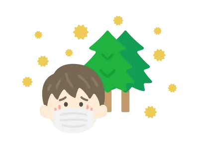 花粉症がひどいマスクをした男性のアイコンのイラスト