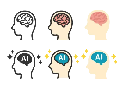 横顔と脳と人工知能のアイコンのイラストセット