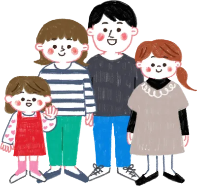 色鉛筆で描いた四人家族のイラスト