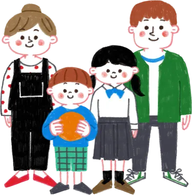 色鉛筆で描いた四人家族のイラスト