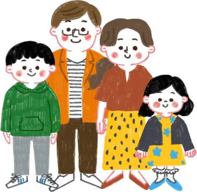 色鉛筆で描いた四人家族のイラスト