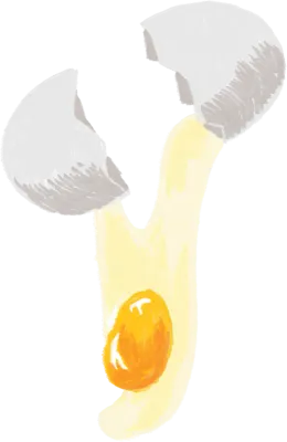 色鉛筆で描いた卵を割る様子のイラスト