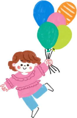 色鉛筆で描いた風船を持っている子供