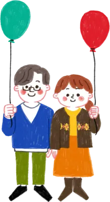 色鉛筆で描いた風船を持っている若いカップル