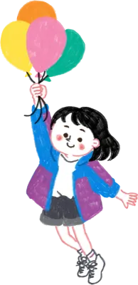 色鉛筆で描いた風船を持っている女性