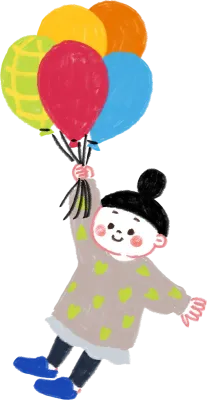 色鉛筆で描いた風船を持っている子供のイラスト